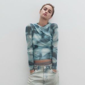 ZARA Printed Tulle Top